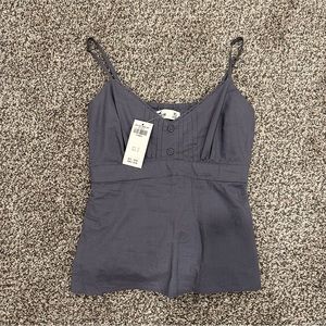 blue linen babydoll top
